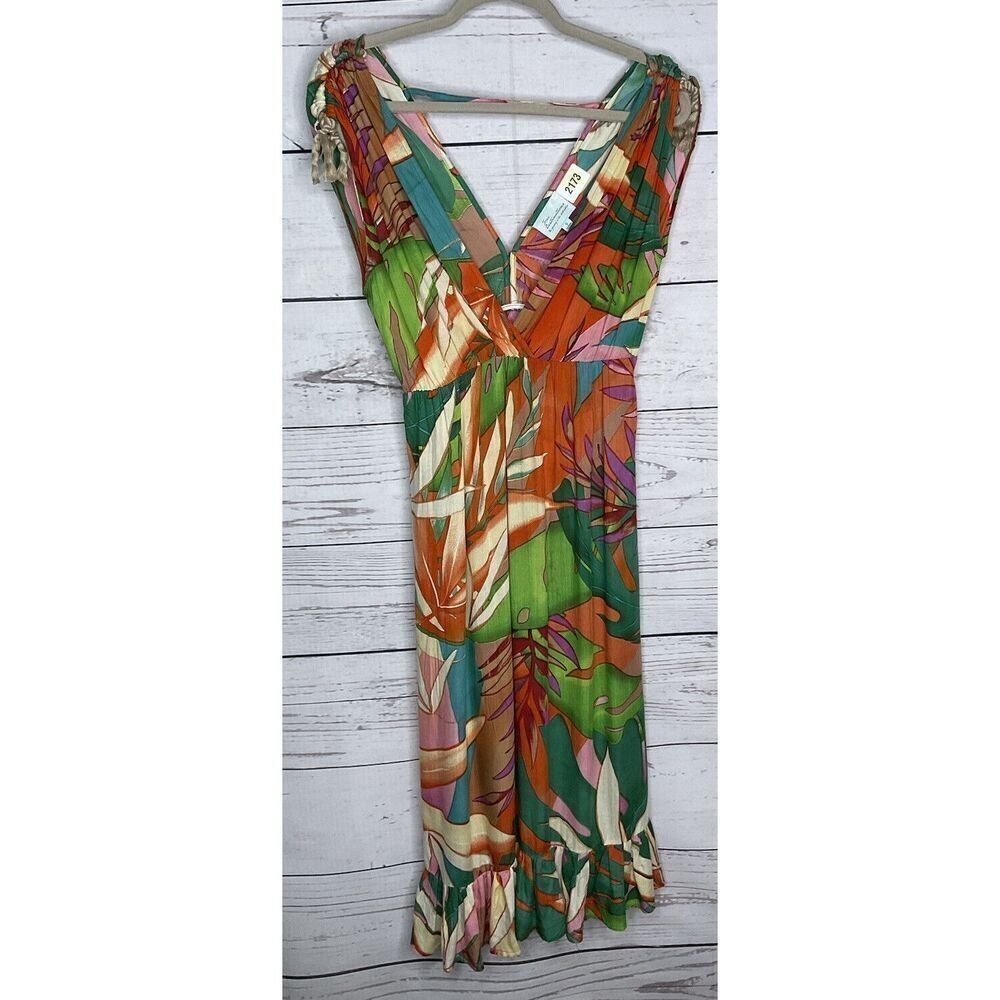 True Destination V Neck Dress Multicolor Tropical Leaf Print Sleeveless Casual S - Picture 8 of 11